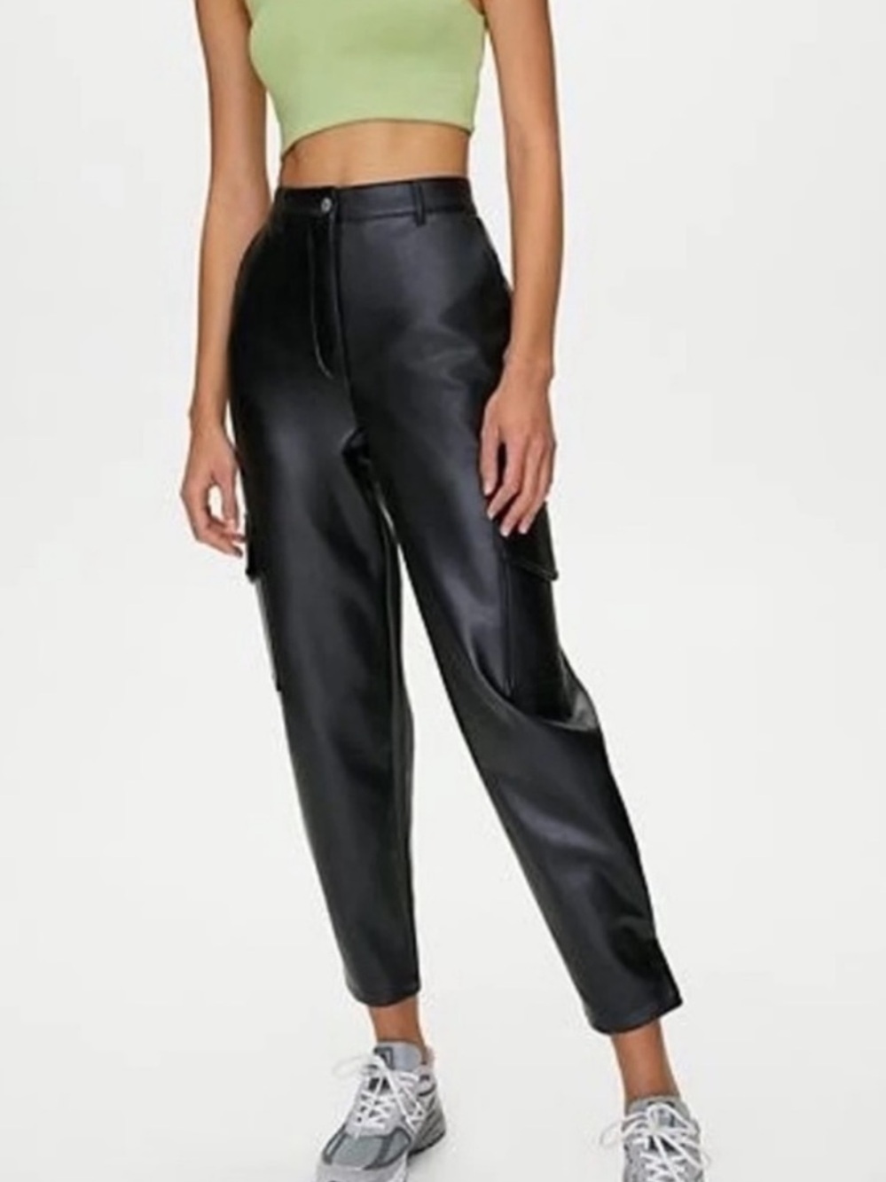 Wilfred Black Faux Leather Ankle Cargo Pants